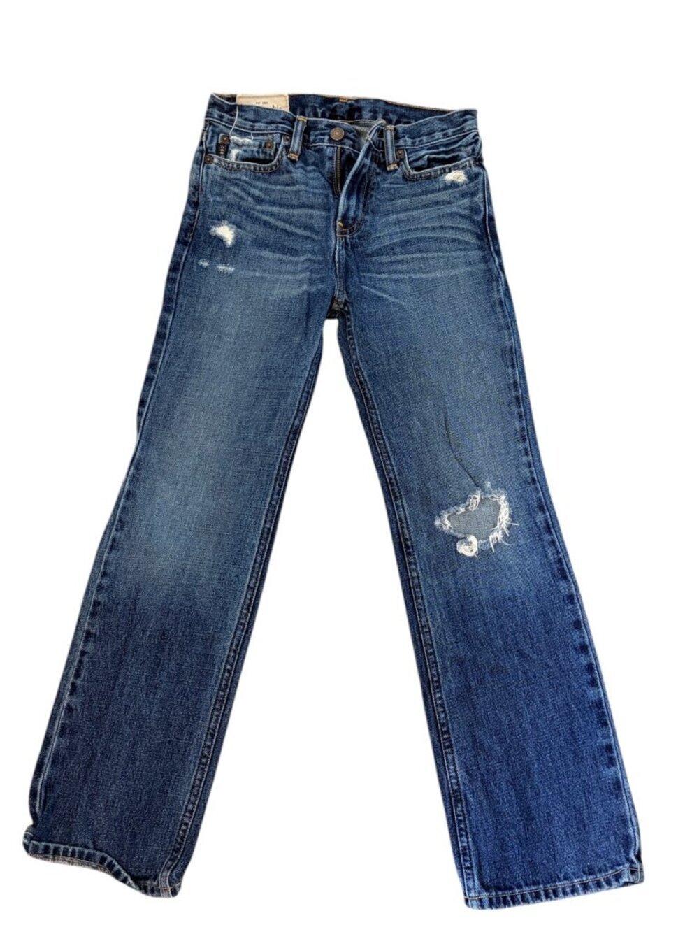 Abercrombie Kids Distressed Straight Leg Jeans Size 12 Regular Medium Wash Denim - Picture 2 of 11